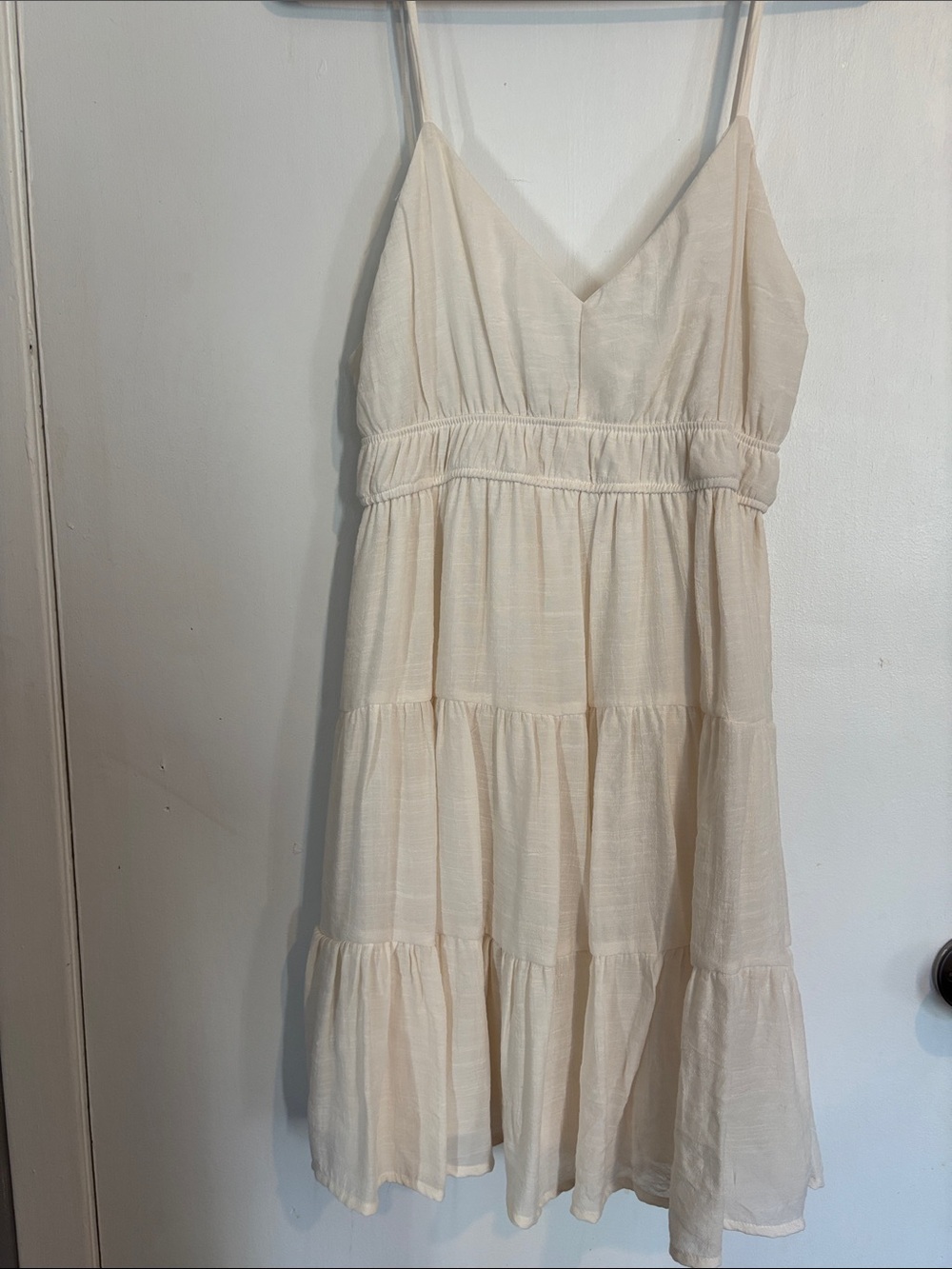 Urban Planet Cream Tiered Spaghetti-Strap Mini Dress
